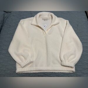 LOFT Fleece Collared Pullover New XL